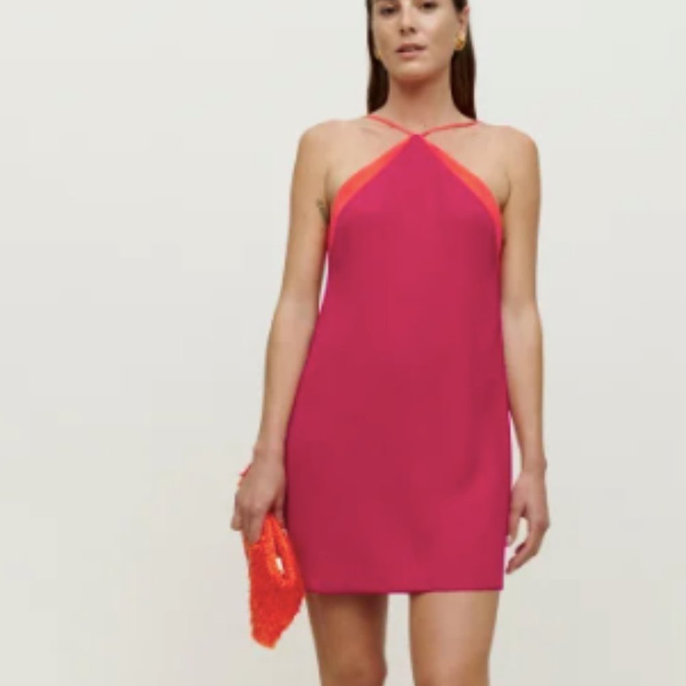 Reformation Polka Dress (Pink Rhubarb)